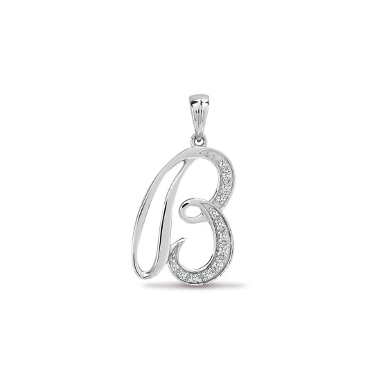 9P060-B | 9ct White Gold Diamond Set Initial Pendant -Initial B