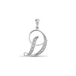 9P060-D | 9ct White Gold Natural Diamond Set Initial Pendant -Initial D