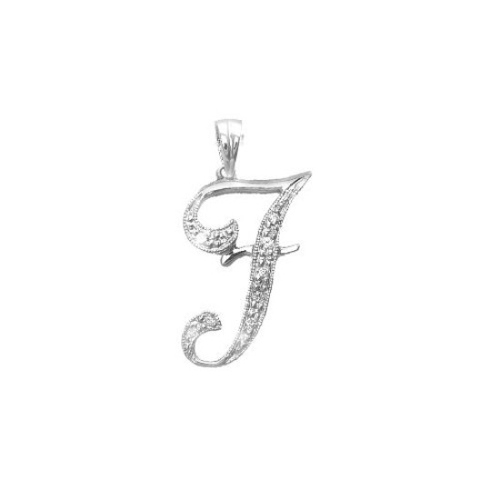 9P060-F | 9ct White Gold Diamond Set Initial Pendant -Initial F