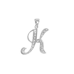 9P060-K | 9ct White Gold Natural Diamond Set Initial Pendant -Initial K