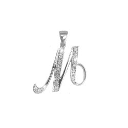 9P060-M | 9ct White Gold Natural Diamond Set Initial Pendant -Initial M