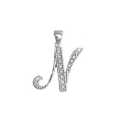 9P060-N | 9ct White Gold Natural Diamond Set Initial Pendant -Initial N