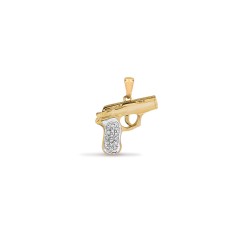 9P089 | 9ct Yellow Gold Diamond Handgun Pendant