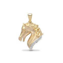 9P156 | 9ct Yellow 6pts Diamond Horse Head Pendant