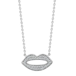 9P157 | 9ct White 15pts Diamond Lips Pendant with 17" Chain
