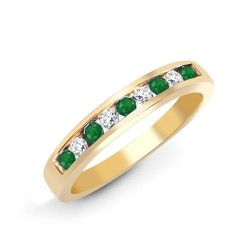 9R534 | 9ct Yellow Gold Diamond And Emerald Half Eternity Ring