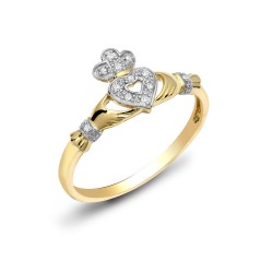 9R540 | 9ct Yellow Gold Diamond Claddagh Ring