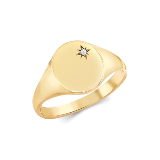 9R651 | 9ct Yellow Gold 0.03cts Diamonds Star-set Oval Signet Ring