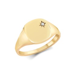 9R652 | 9ct Yellow Gold 0.03cts Diamonds Star-set Cushion Signet Ring