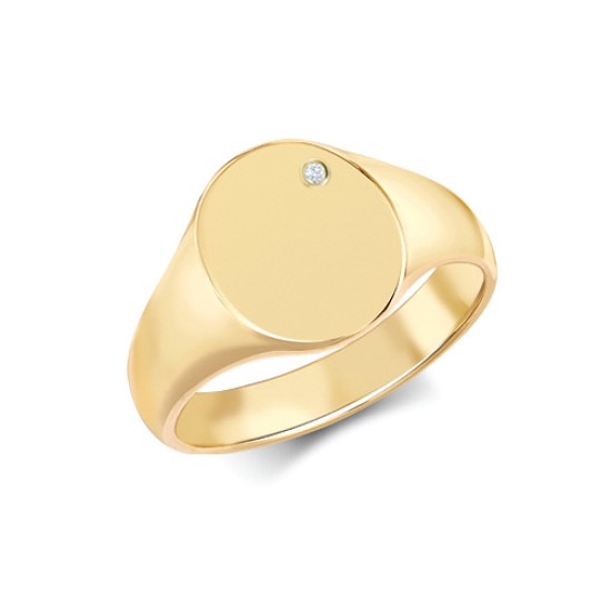 9R653 | 9ct Yellow Gold 0.03cts Diamonds Flush-set Oval Signet Ring
