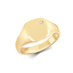 9R654 | 9ct Yellow Gold 0.03cts Diamonds Flush-set Cushion Signet Ring
