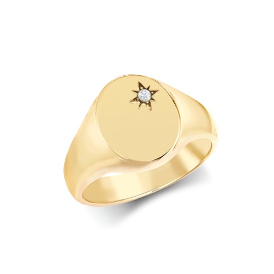 9R655 | 9ct Yellow Gold 0.06cts Diamonds Star-set Oval Signet Ring