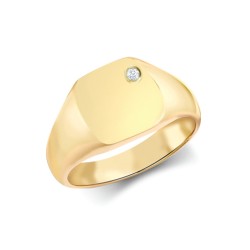 9R658 | 9ct Yellow Gold 0.06cts Diamonds Flush-set Cushion Signet Ring