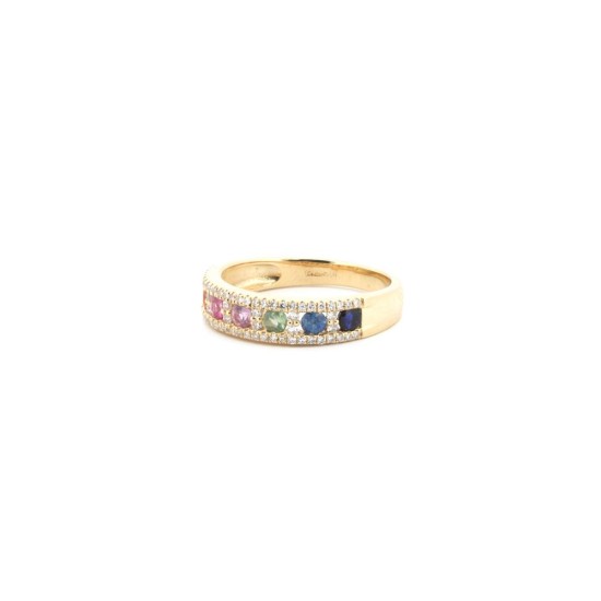 9R678 | 9ct Yellow 0.25ct Dia, 0.62ct Rainbow Saph Ring