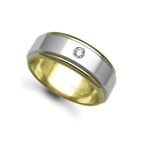 9W038-8 | 9ct Gold 2 Colour Diamond Rubover set Wedding Ring