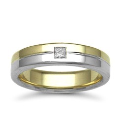 9W050-5 | 9ct Gold 2 Colour Diamond Rubover set Wedding Ring