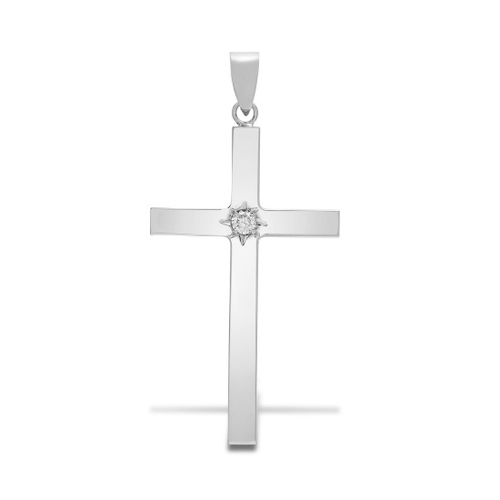 9X092 | 9ct White 0.10ct Star Set Natural Diamond Cross