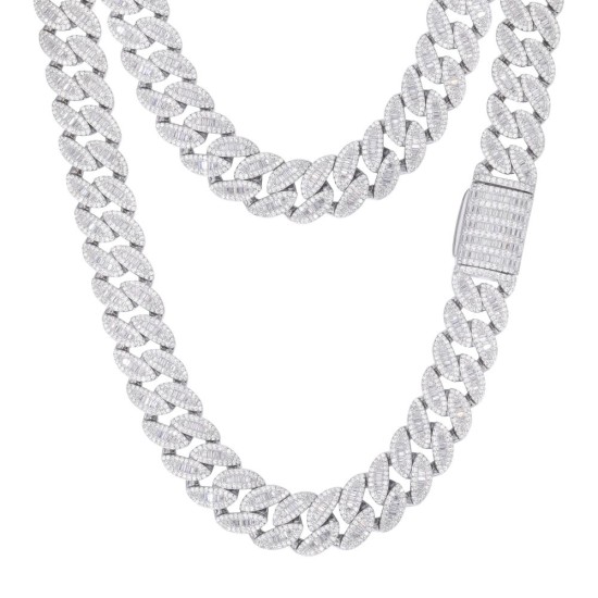 ABB202-24 | 925 Silver Baguette CZ Set Cuban Chain 14.0mm