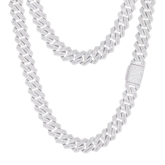 ABB203-22 | 925 Silver Baguette CZ Set Cuban Chain 12.0mm