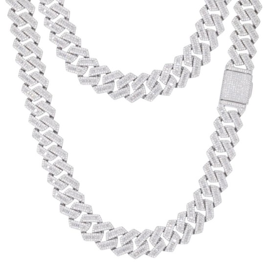 ABB204-24 | 925 Silver Baguette CZ Set Cuban Chain 12.0mm