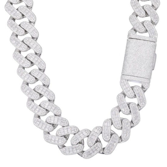 925 Silver Baguette CZ Set Cuban Chain 28.0mm