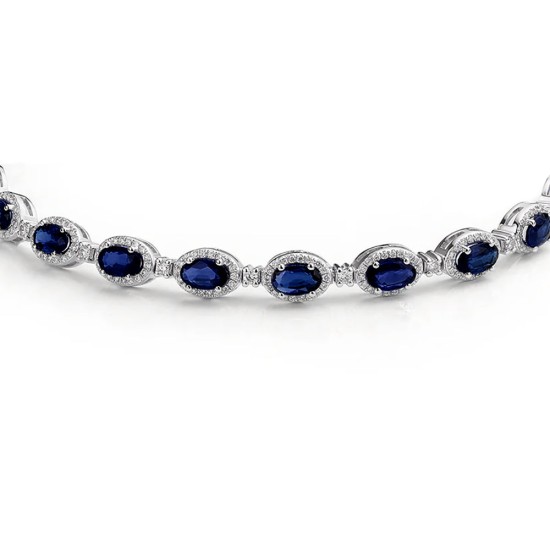 ABB212-7.5 | 925 Silver CZ Sapphire and White Stone Bracelet