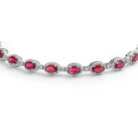 ABB213-16 | 925 Silver CZ Ruby and White Stone Necklace