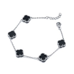 ABB221 | 925 Silver Rhodium Clover Bracelet Onyx