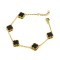 ABB221-GP | 925 Silver 14ct Gold Plated Onyx 5 Clover Bracelet