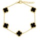 ABB221-GP | 925 Silver 14ct Gold Plated Onyx 5 Clover Bracelet