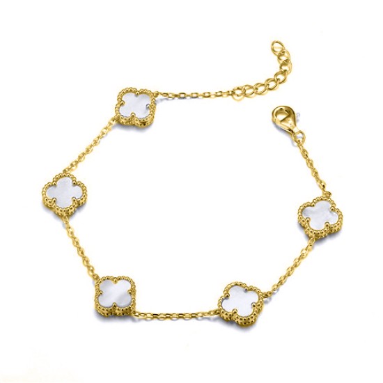 ABB222-GP | 925 Silver 14ct Gold Plated MOP 5 Clover Bracelet