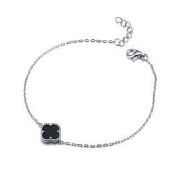 ABB223 | 925 Silver Rhodium Clover Bracelet Onyx