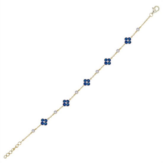 ABB225B | 925 Silver 14ct Gold Plated CZ Set Clover Bracelet Blue