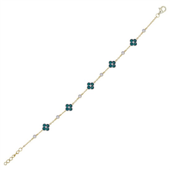 ABB225G | 925 Silver 14ct Gold Plated CZ Set Clover Bracelet Green