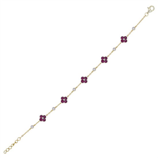 ABB225R | 925 Silver 14ct Gold Plated CZ Set Clover Bracelet Red