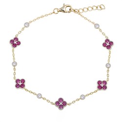 ABB225R | 925 Silver 14ct Gold Plated CZ Set Clover Bracelet Red