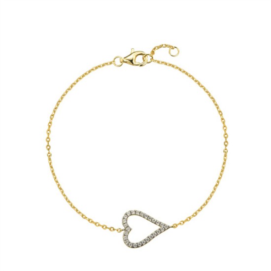 ABB228 | 925 Silver 14ct Gold Plated CZ Set Heart Bracelet