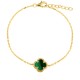 ABB231-GP | 925 Silver 14ct Gold Plated Single Green Malachite Clover Bracelet