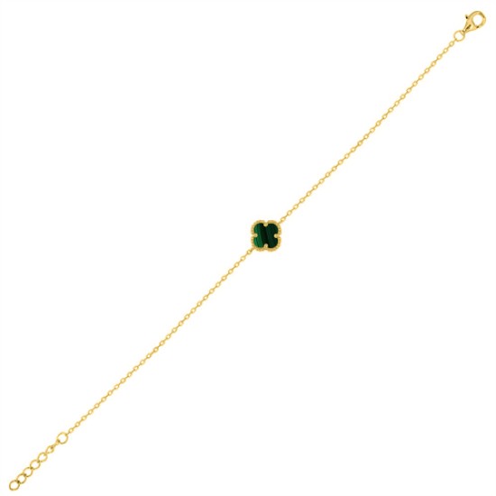 ABB231-GP | 925 Silver 14ct Gold Plated Single Green Malachite Clover Bracelet