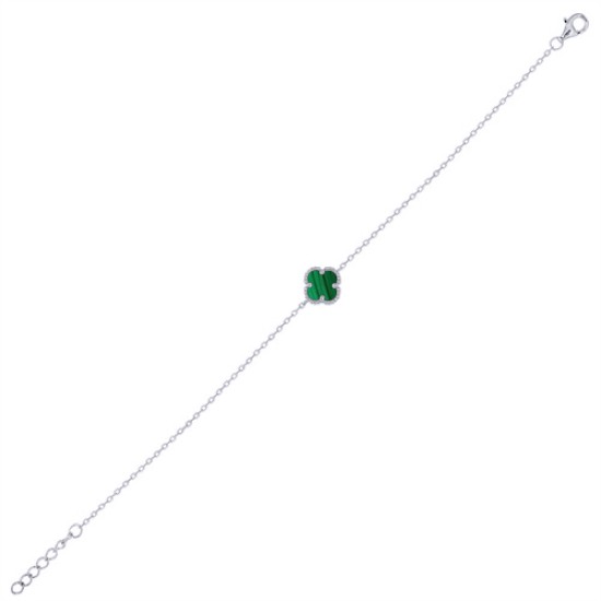 ABB231 | 925 Silver Rhodium Plated Single Green Malachite Clover Bracelet