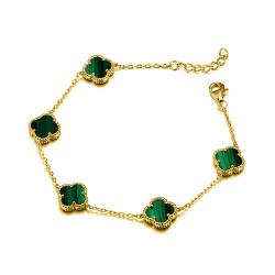 ABB232-GP | 925 Silver 14ct Gold Plated Green Malachite Clover Bracelet