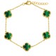 ABB232-GP | 925 Silver 14ct Gold Plated Green Malachite Clover Bracelet