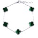 ABB232 | 925 Silver Rhodium Plated Green Malachite Clover Bracelet