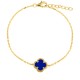 ABB233-GP | 925 Silver 14ct Gold Plated Single Blue Agate Clover Bracelet