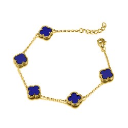 ABB234-GP | 925 Silver 14ct Gold Plated Blue Agate Clover Bracelet