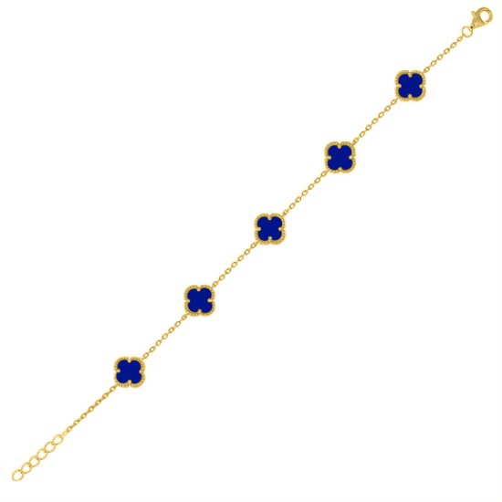 ABB234-GP | 925 Silver 14ct Gold Plated Blue Agate Clover Bracelet