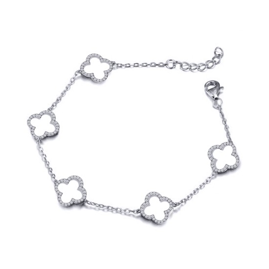 ABB236 | 925 Silver Rhodium Plated CZ Set Clover Bracelet