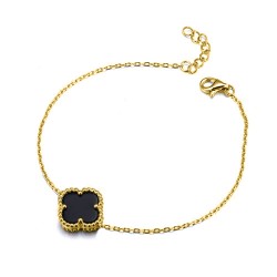 ABB237-GP | 925 Silver 14ct gold Plated Single Clover Bracelet Black Onyx Colour