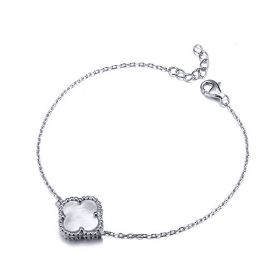 ABB238 | 925 Silver Rhodium Single Clover Bracelet MOP White Colour