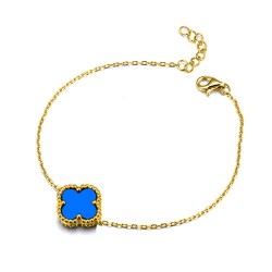 ABB239-GP | 925 Silver 14ct gold Plated Single Clover Bracelet Blue Agate Colour